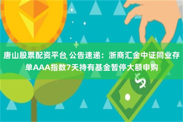 唐山股票配资平台 公告速递：浙商汇金中证同业存单AAA指数7天持有基金暂停大额申购