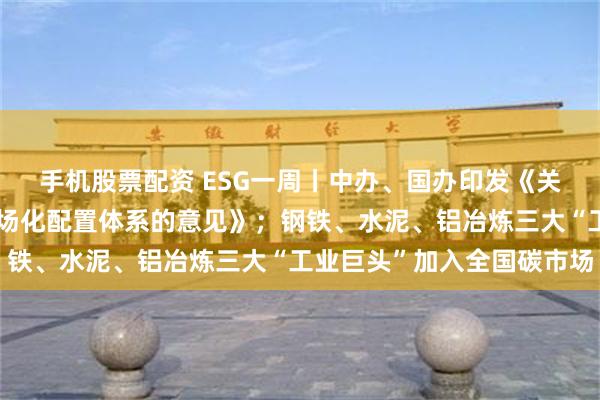 手机股票配资 ESG一周丨中办、国办印发《关于健全资源环境要素市场化配置体系的意见》；钢铁、水泥、铝冶炼三大“工业巨头”加入全国碳市场